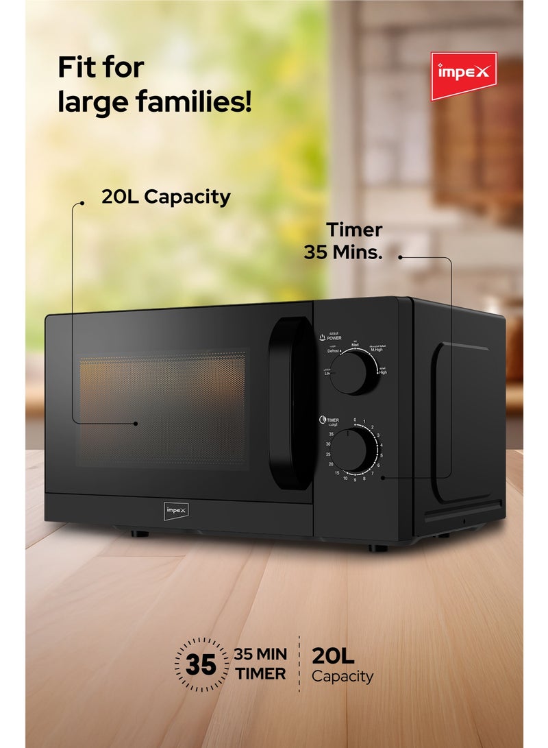 Impex 20L Microwave Oven (MO 8101A) – 700W Power, 5 Cooking Levels with Defrost, 35 Min Timer, 255mm Turntable Glass Tray, Pull Handle, Compact Design, 220-240V 20 L 700 W MO 8101A Black & Stainless Steel Electric Kettle With Triple Thermostat And Heat Resistant Handle 1.8 L 1500 W 1803 Silver Bundle - Image 4